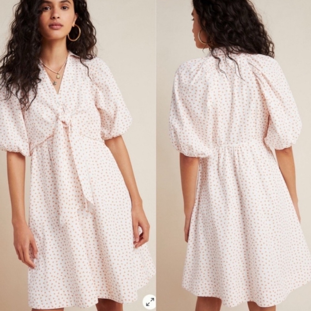 Maeve Women's Sz 00 Feminine Boho Peasant Cottagecore Shirtdress Puff Geo Retro